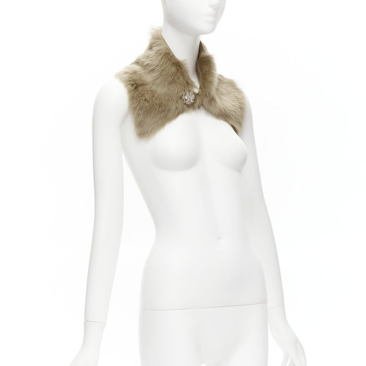 SIMONE ROCHA brown genuine fur leather clear bead embellished collar