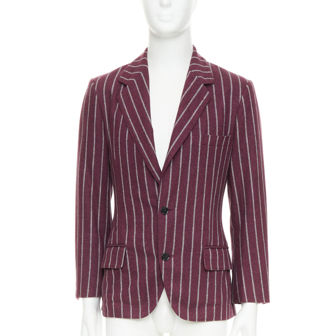 DOLCE GABBANA burgundy grey wool striped flap pocket blazer IT50 L
