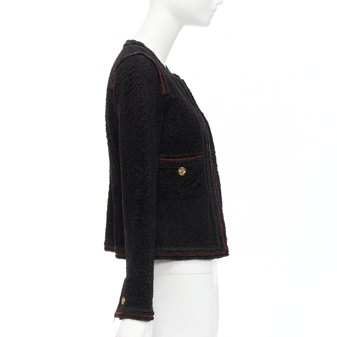 CHANEL 09A Paris Moscow black tweed leather lined CC logo jacket FR34 XS