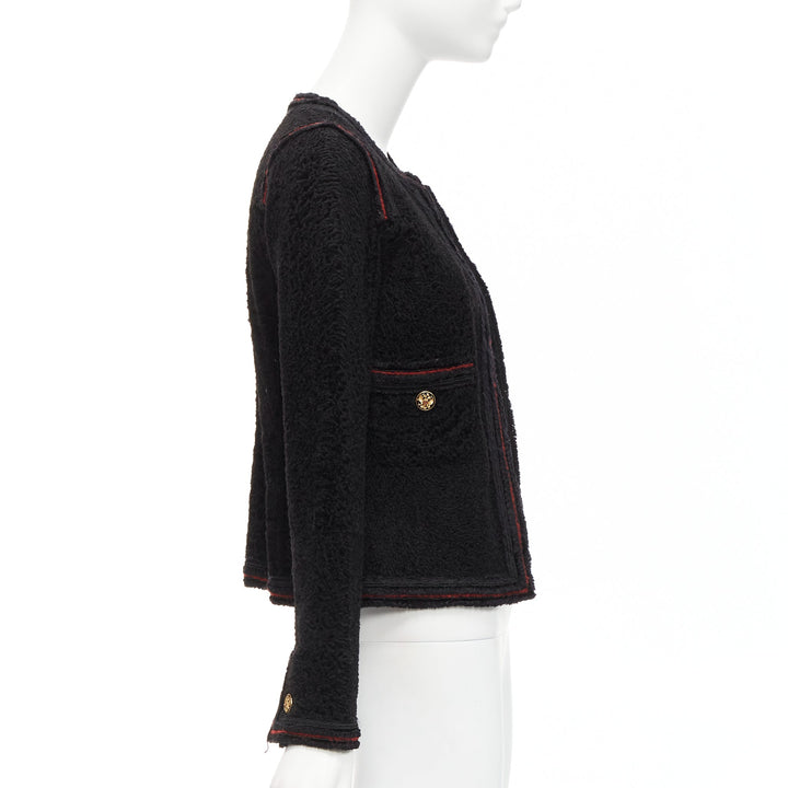 CHANEL 09A Paris Moscow black tweed leather lined CC logo jacket FR34 XS