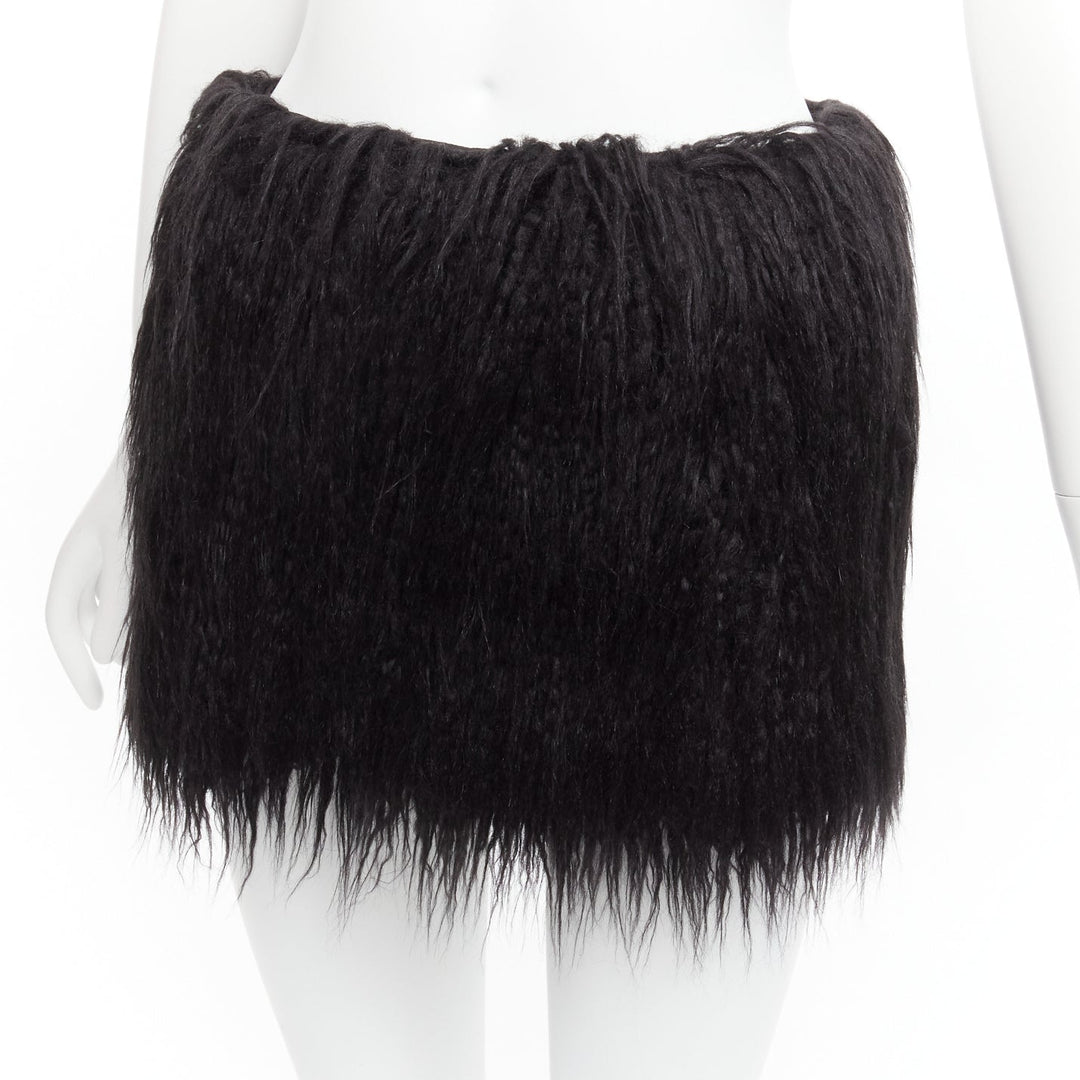 SAINT LAURENT 2021 Runway black faux fur mini skirt FR34 XS