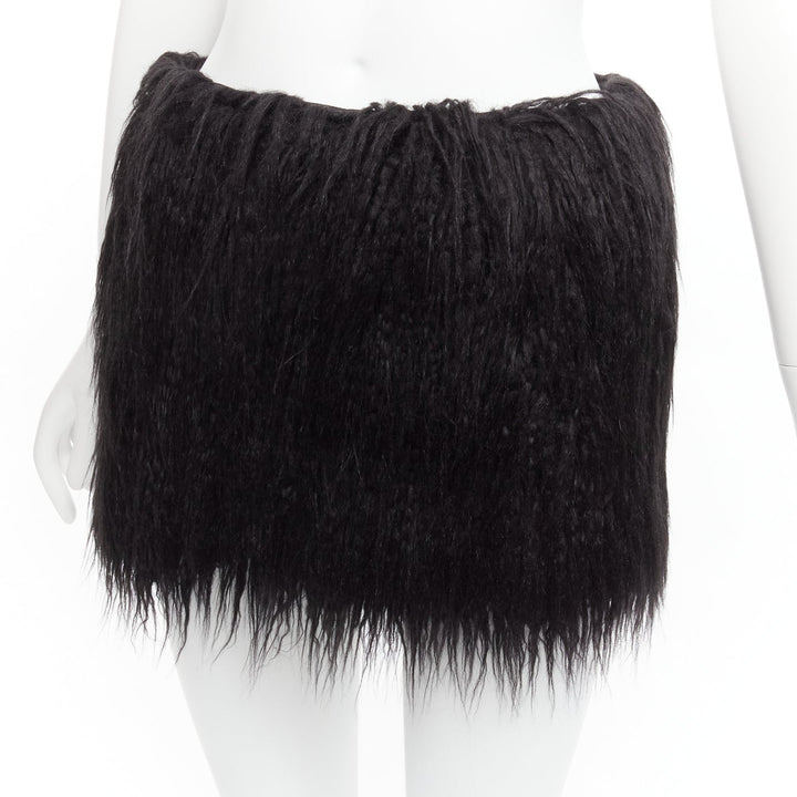 SAINT LAURENT 2021 Runway black faux fur mini skirt FR34 XS