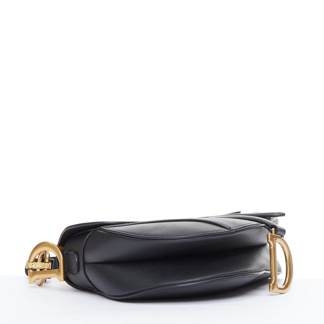 CHRISTIAN DIOR Saddle black textured leather gold CD shoulder bag