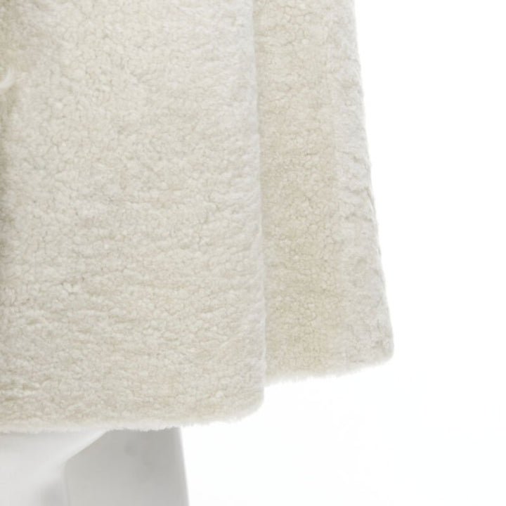 MARNI 2011 cream lamb shearling fur brown wool sleeves winter coat IT38 XS