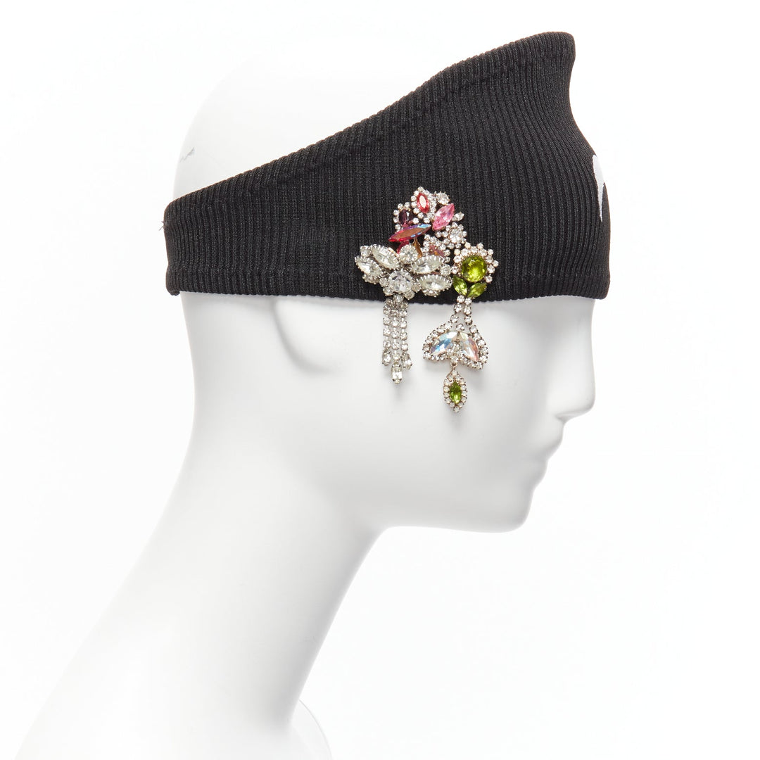 MARINE SERRE Black Moon logo jewel brooch ribbed headband