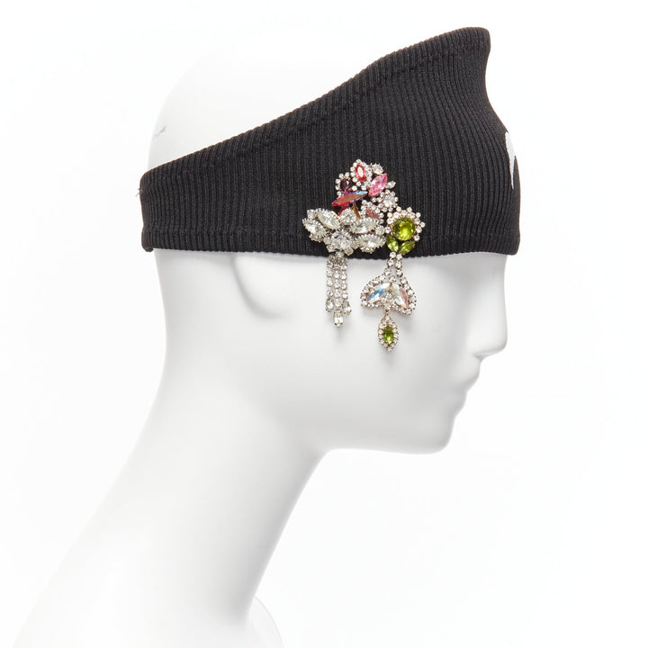 MARINE SERRE Black Moon logo jewel brooch ribbed headband
