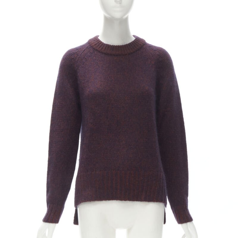 THEORY burgundy navy wool mohair knit step hem sweater S
