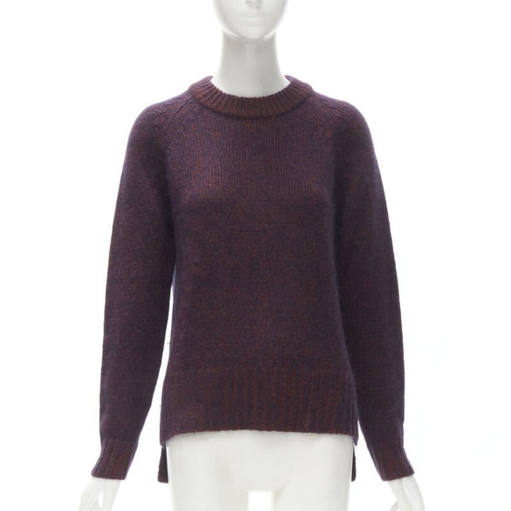 THEORY burgundy navy wool mohair knit step hem sweater S