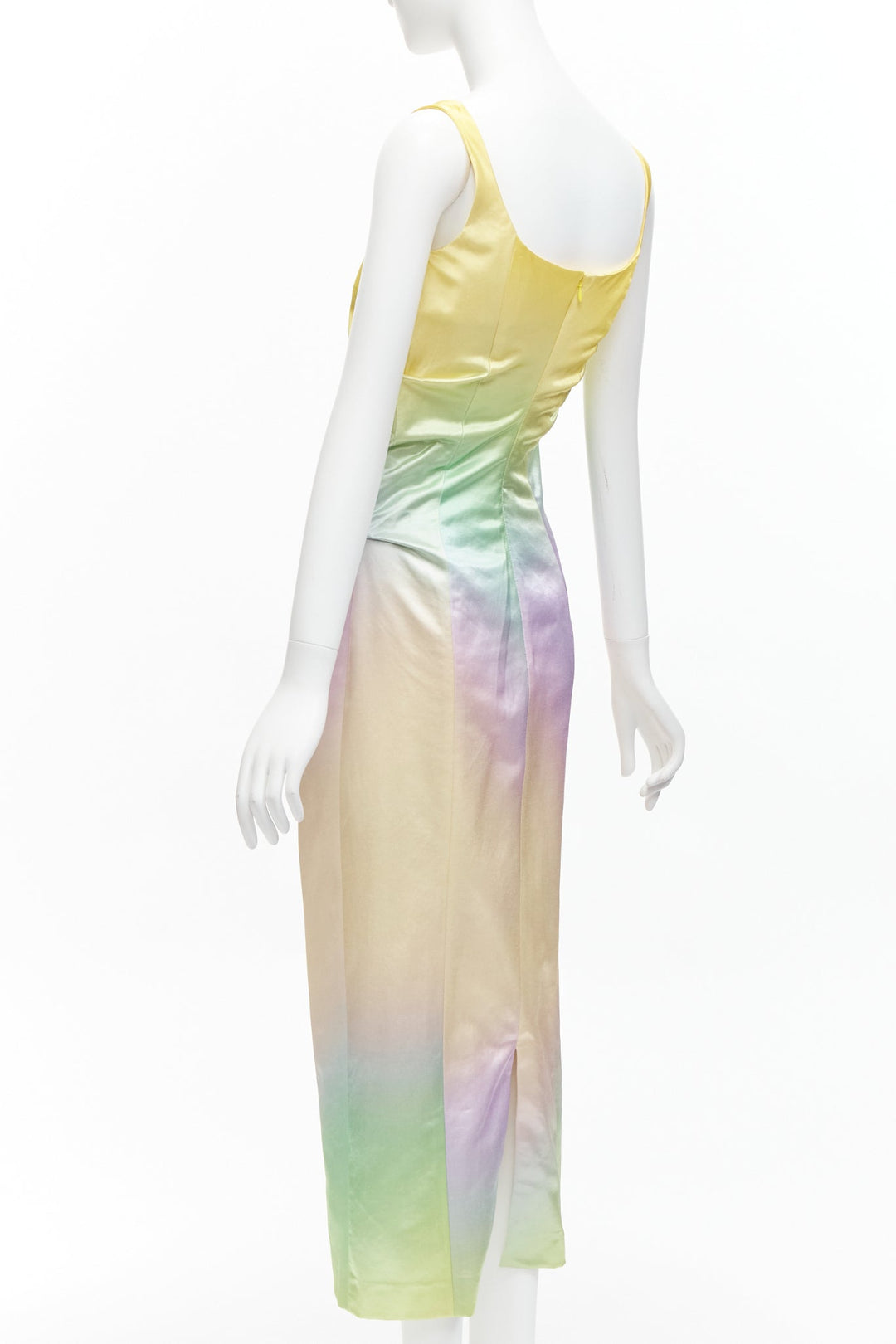 MERYLL ROGGE 2021 Runway pastel rainbow ombre rainbow draped side dress FR36 S
