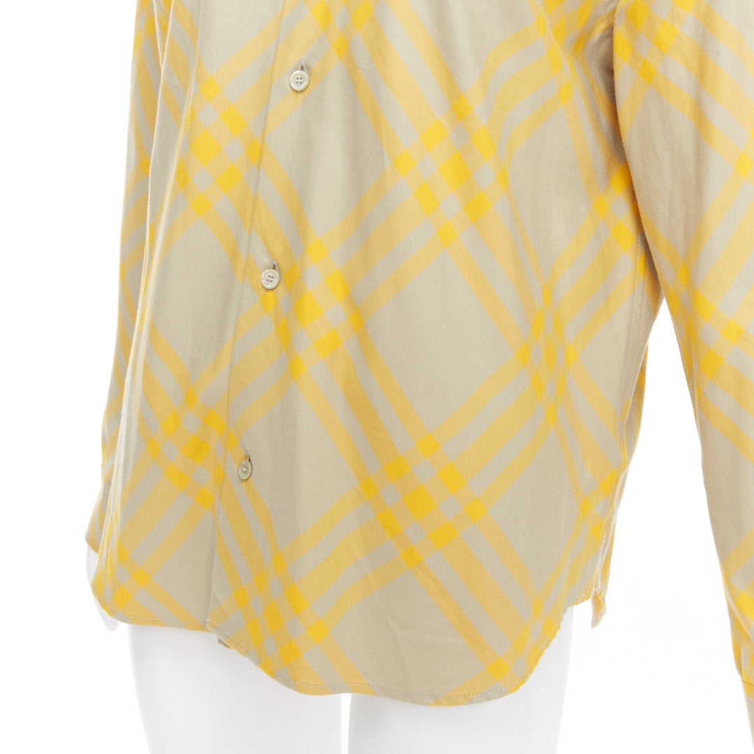 BURBERRY yellow khaki knight House Check long sleeve shirt UK8 S
