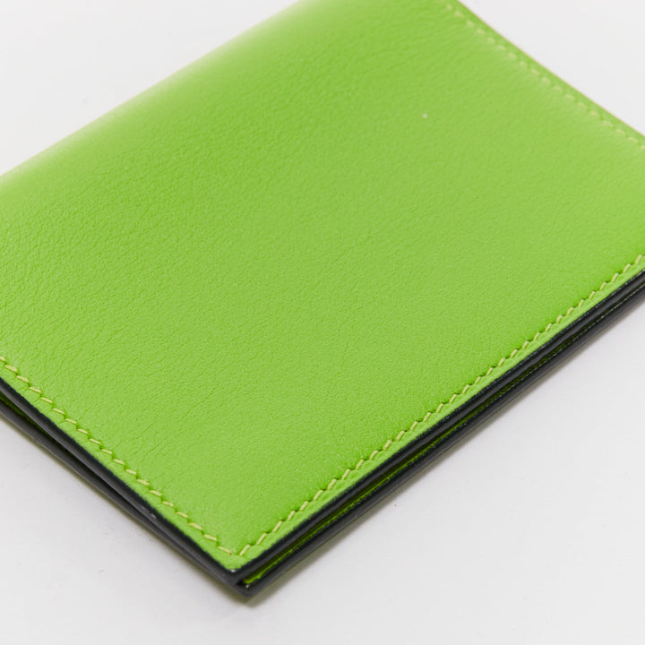 HERMES neon green smooth leather silver hardware bifold cardholder