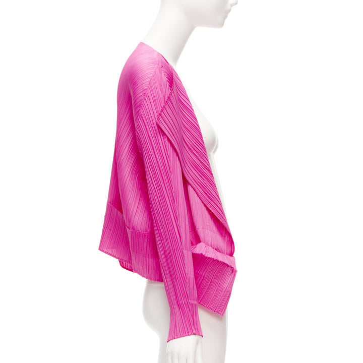 ISSEY MIYAKE Pleats Please hot pink pleated 3D cut hem cardigan jacket JP3 L