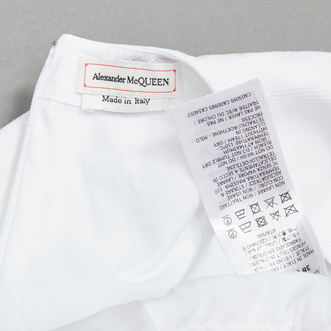 ALEXANDER MCQUEEN white structural bell sleeve V neck midi dress IT38 XS