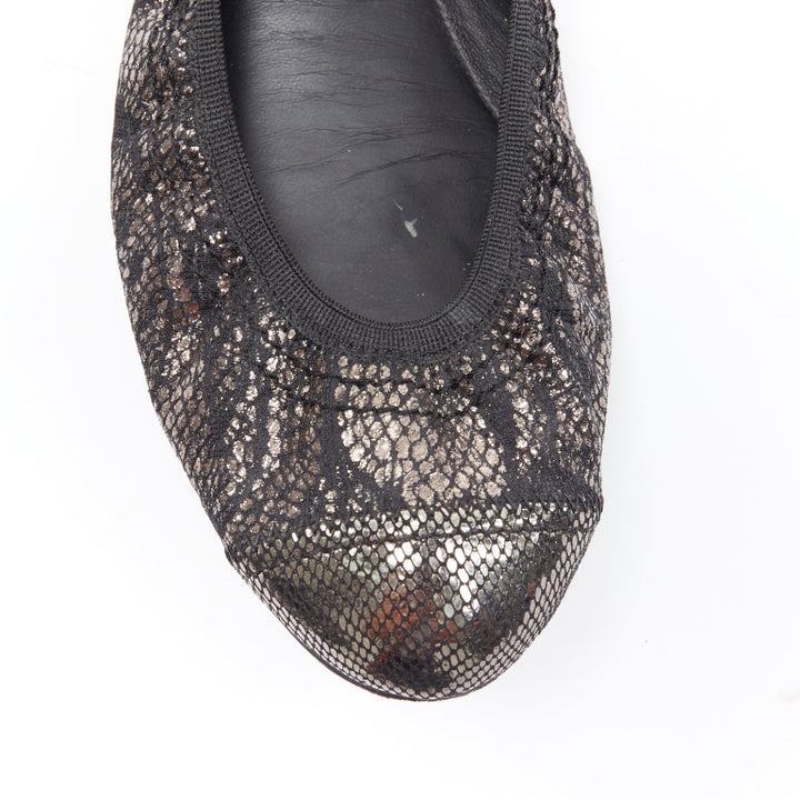 CHANEL metallic copper black print stretch fit flat ballerina flats EU36.5C