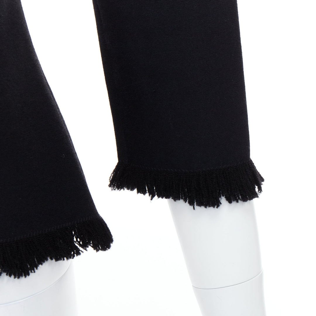 TOM FORD black virgin wool cotton fringe trim crop sleeved fitted top IT36 XXS