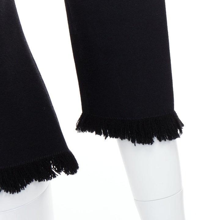 TOM FORD black virgin wool cotton fringe trim crop sleeved fitted top IT36 XXS