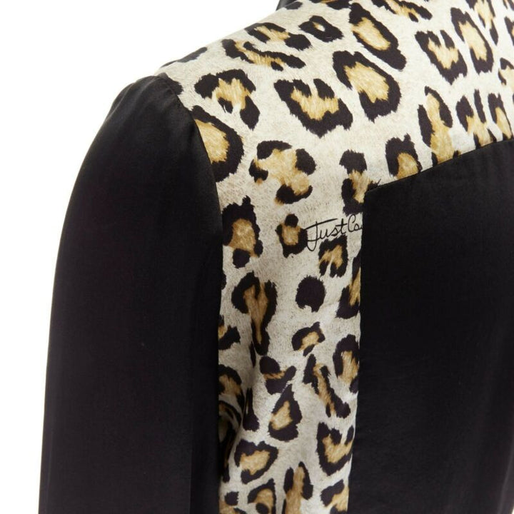 JUST CAVALLI 100% silk black leopard  button front shirt IT40 S