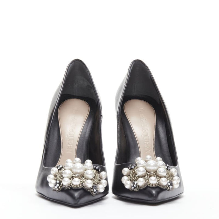 ALEXANDER MCQUEEN black pearl metal embellished stiletto pumps EU39 US9