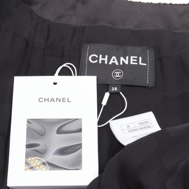 CHANEL 19A black wool boucle gold round shoulder cocoon jacket FR38 M