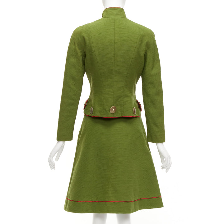 rare CHRISTIAN DIOR John Galliano 1999 Mao Communist green skirt suit FR36/38