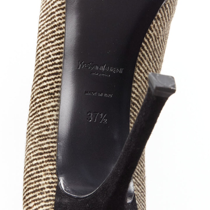 YVES SAINT LAURENT Tribtoo brown wool tweed platform heel pump EU37.5