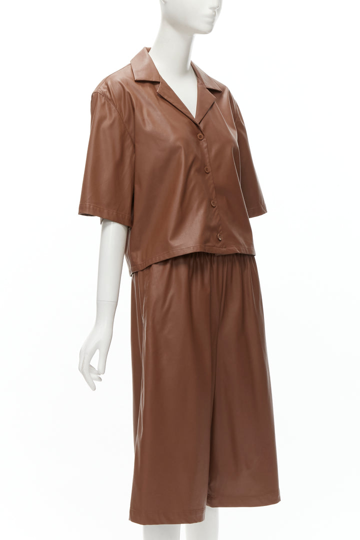 TIBI brown faux leather boxy fit shirt culotte wide shorts S