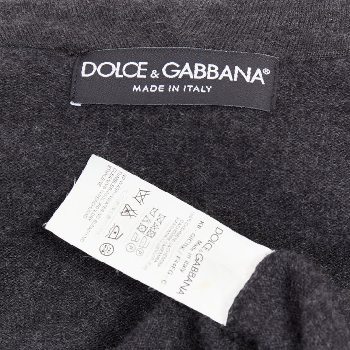 DOLCE GABBANA 100% cashmere grey silver logo zip hoodie IT48 M