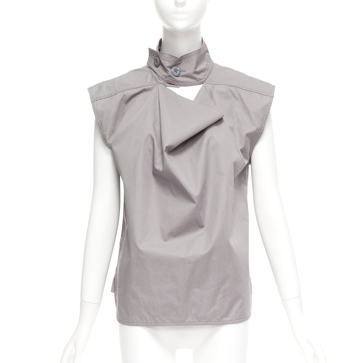 MARNI grey cotton drape cut out collar utility collar boxy top IT36 XS