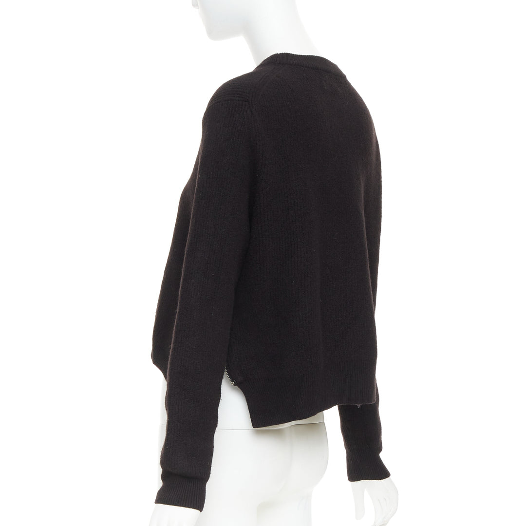 ACNE STUDIOS 2014 Misty Boiled black merino wool crop zip side pullover XS