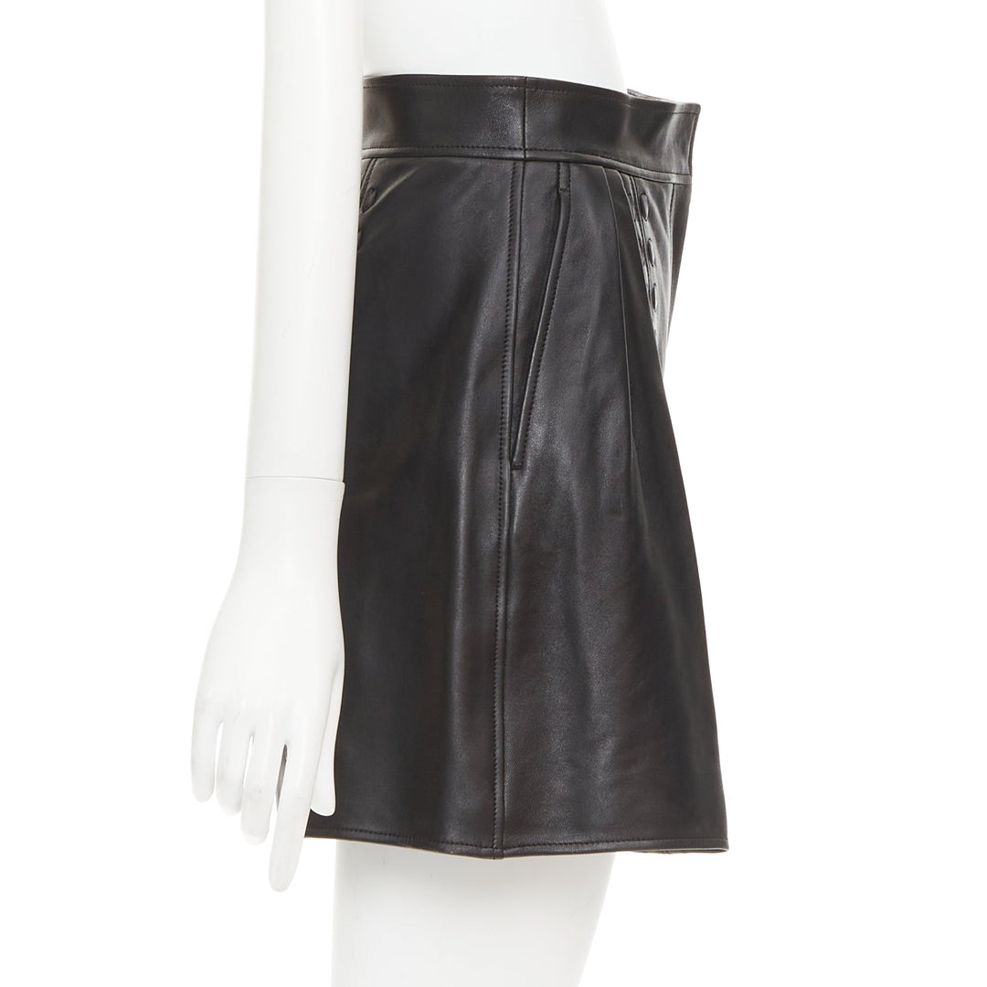 ALEXANDER MCQUEEN Sarah Burton 2021 black leather overstitch mini shorts IT38 XS
