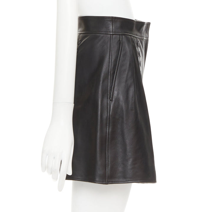 ALEXANDER MCQUEEN Sarah Burton 2021 black leather overstitch mini shorts IT38 XS