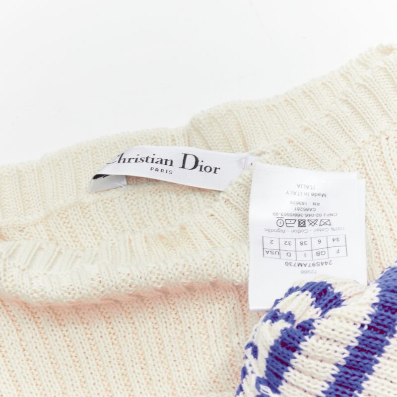 CHRISTIAN DIOR 2022 Mariniere blue nautical sailor stripe logo ribbed top FR34