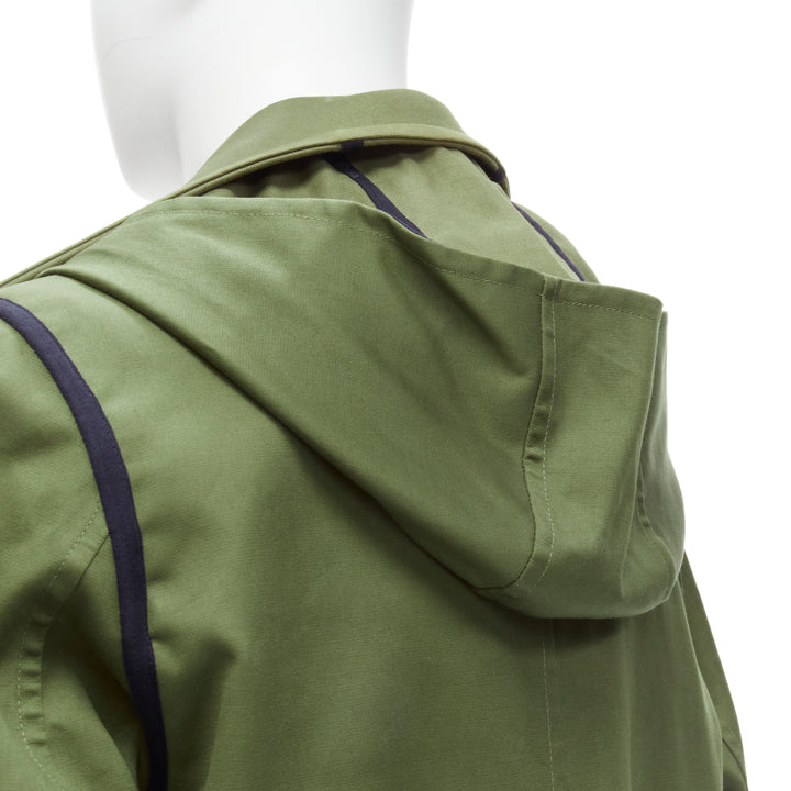 VALENTINO Reversible green navy cotton poplin oversized collar mid coat EU48 M