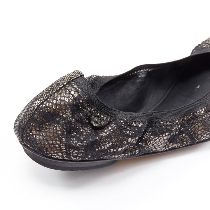 CHANEL metallic copper black print stretch fit flat ballerina flats EU36.5C