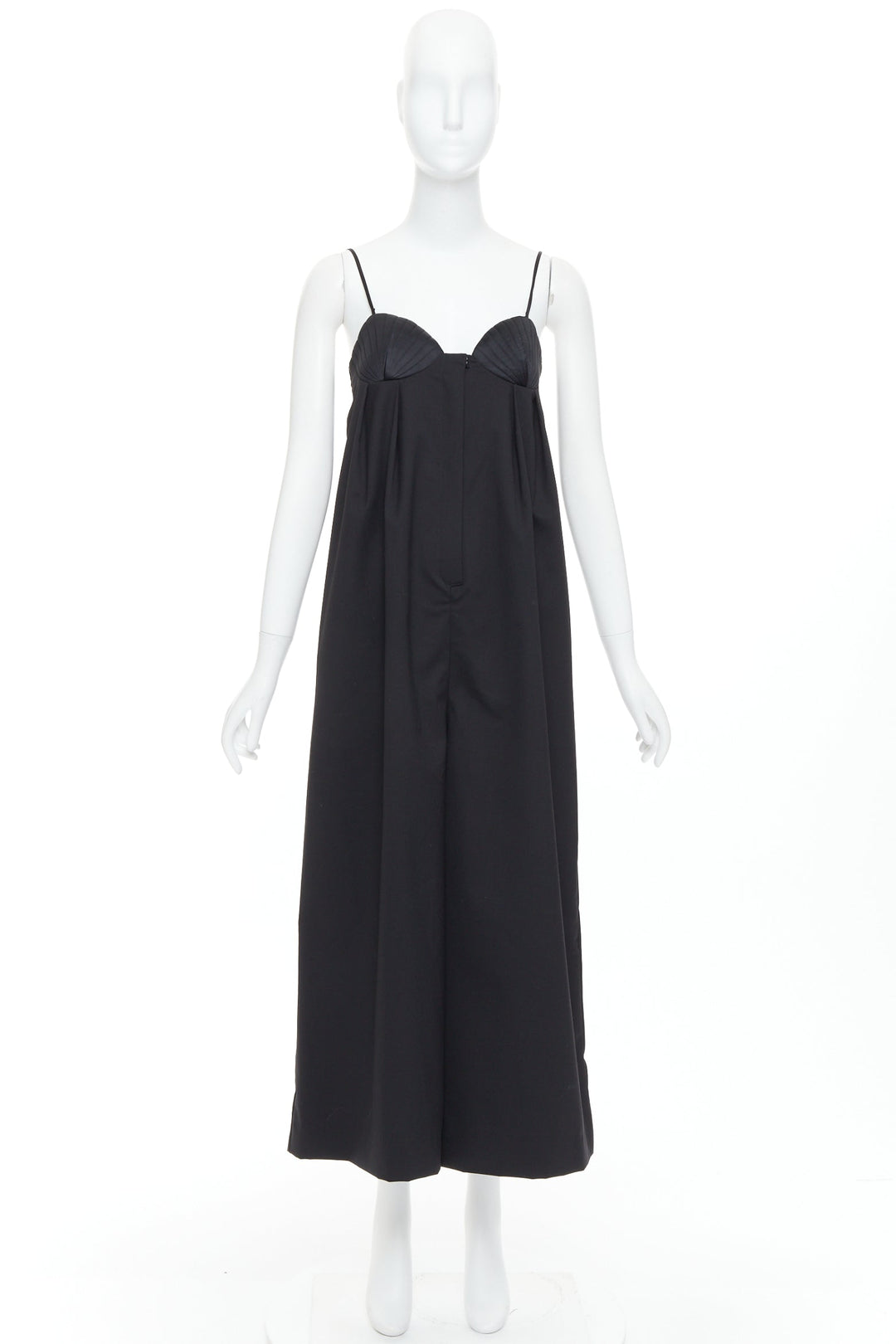 BEVZA black 100% wool Seashell bust wide leg overall jumpsuit XS