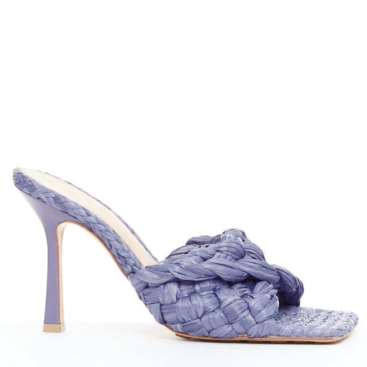 BOTTEGA VENETA Stretch purple woven raffia wicker heel mule sandal EU37