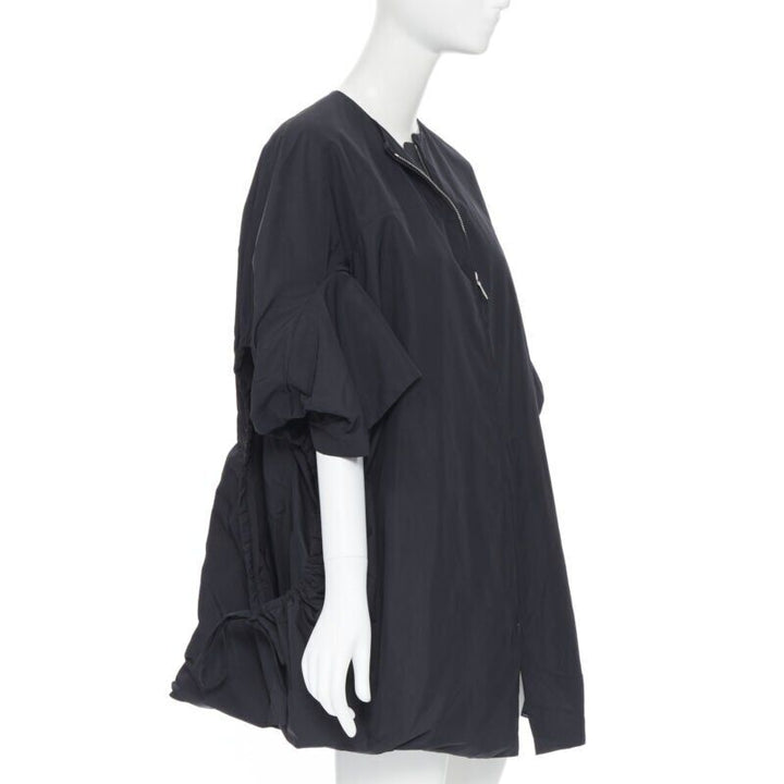 YVES SAINT LAURENT 2009 black nylon cut out drawstring cocoon coat FR38 S