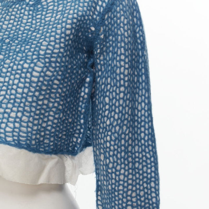 COMME DES GARCONS 1980's Vintage blue wool weave embroidered cropped top M