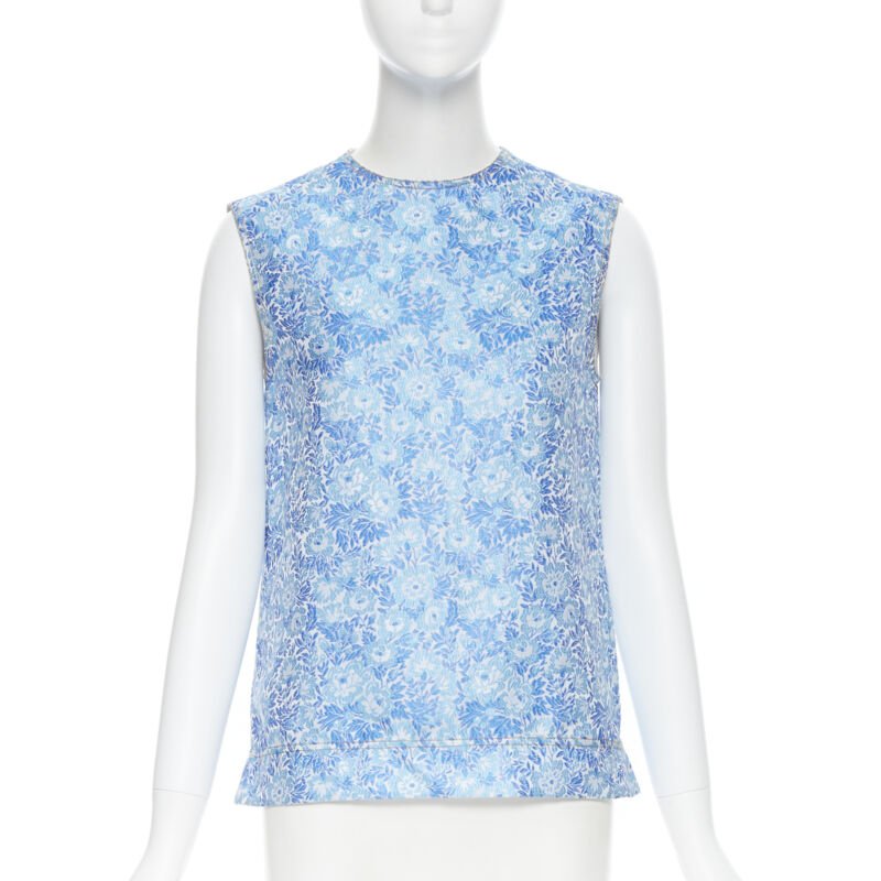 CALVIN KLEIN 205W39NYC RAF SIMONS blue floral jacquard sleeveless top Fr36 S