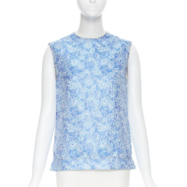 CALVIN KLEIN 205W39NYC RAF SIMONS blue floral jacquard sleeveless top Fr36 S