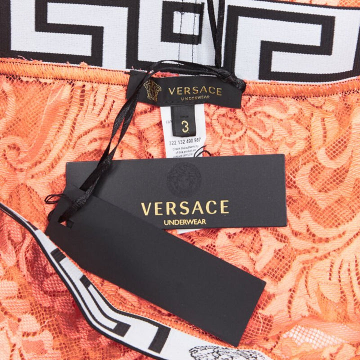 VERSACE Underwear Medusa Greca waist band blue floral lace tights M