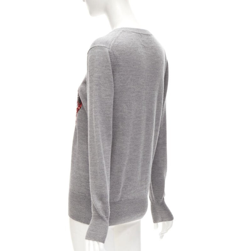 MARKUS LUPFER grey knit red lips sequins sweater S