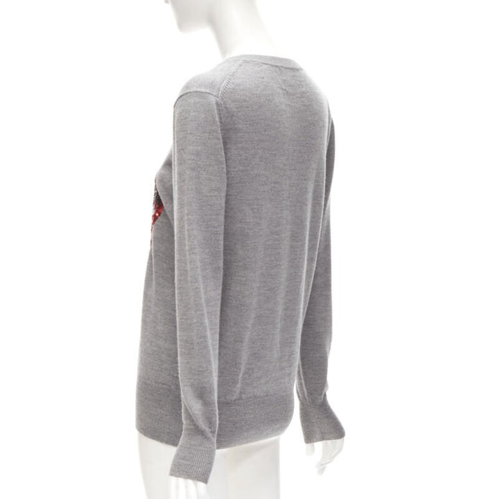 MARKUS LUPFER grey knit red lips sequins sweater S