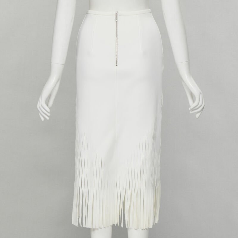 DION LEE white honeycomb cut out fringe hem midi skirt AUS 6 US2 XS