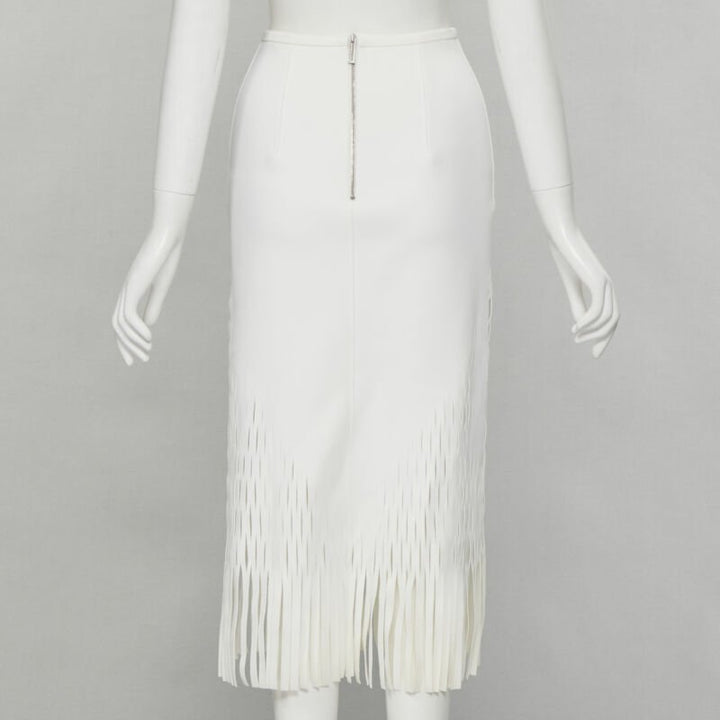 DION LEE white honeycomb cut out fringe hem midi skirt AUS 6 US2 XS