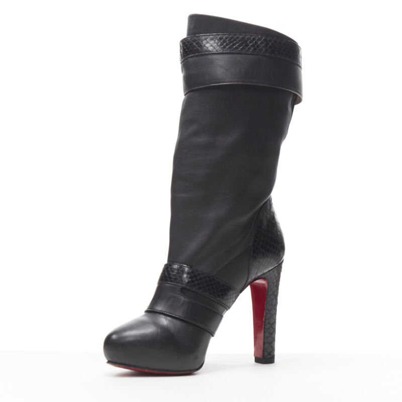 CHRISTIAN LOUBOUTIN Loubi Bike black scaled leather buckle platform boot EU37