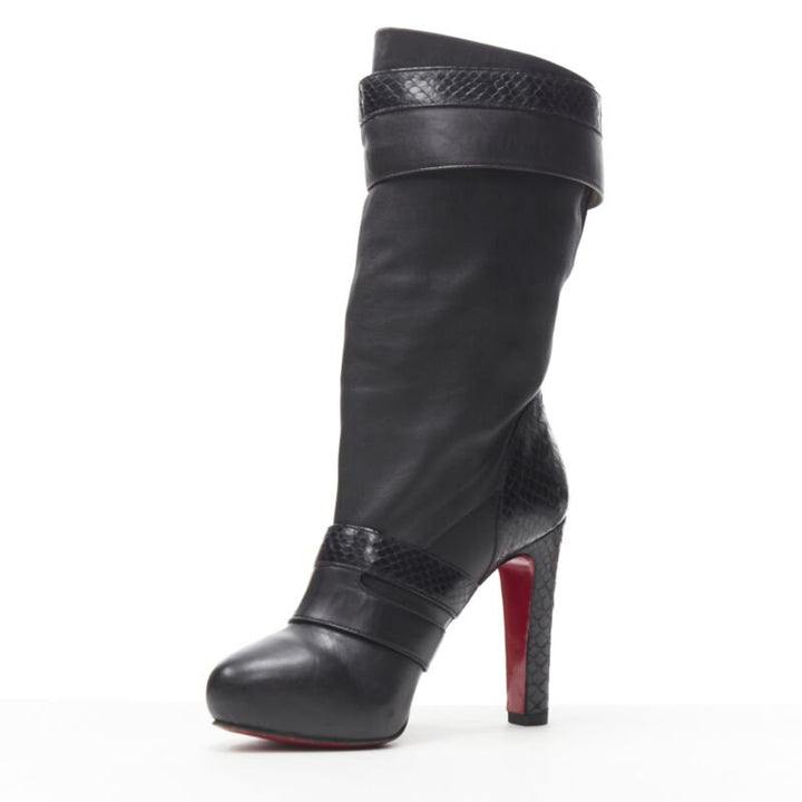 CHRISTIAN LOUBOUTIN Loubi Bike black scaled leather buckle platform boot EU37