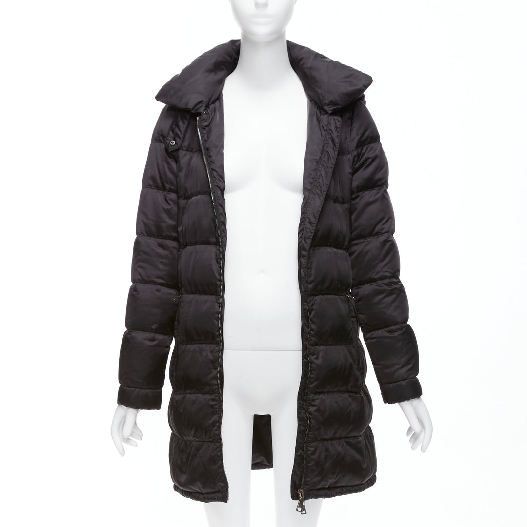 PRADA 2010 black shiny nylon hooded quilted long sleeve puffer coat IT42 M