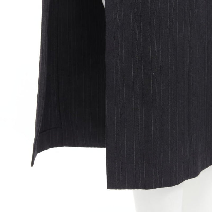 COMME DES GARCONS 1994 dark grey pinstripe frayed cut collar boxy coat M