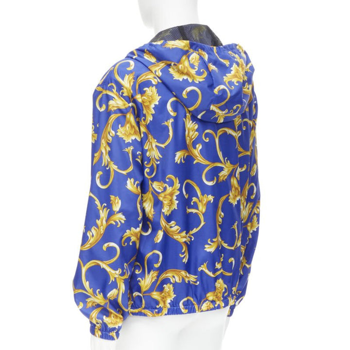 VERSACE blue gold Barocco Istante print nylon windbreaker jacket IT52 XL